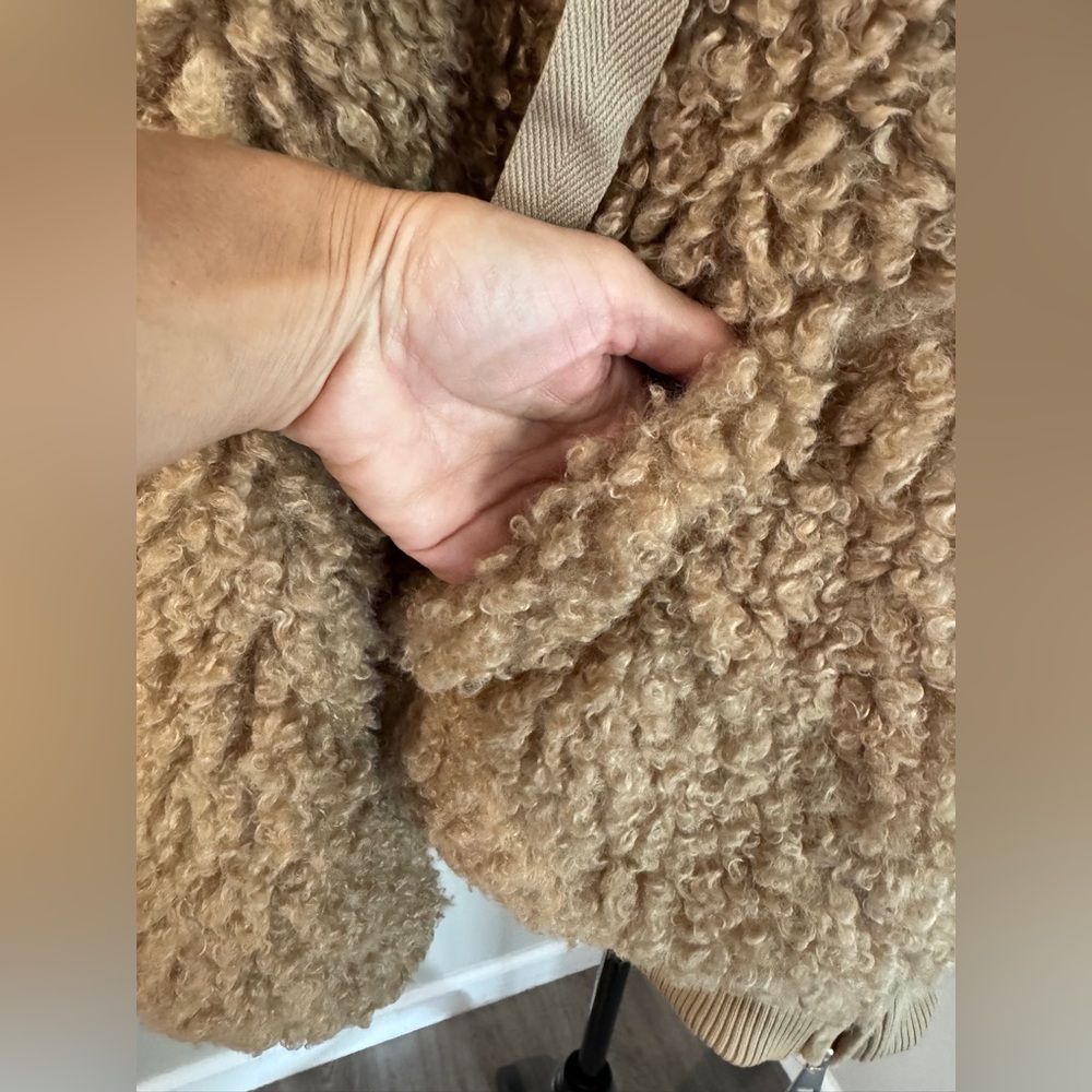 Urban Outfitters Brown Teddy Sherpa Fleece Hooded Zip Up Jacket Women Size S - Picture 2 of 9